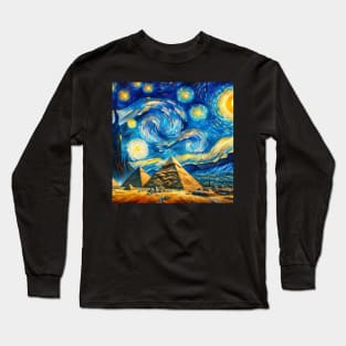 Pyramids of Giza Starry Night - Beautiful Iconic Places Long Sleeve T-Shirt